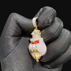 14k Gold Plated Iced Out Angry Duck Pendant Gold Two Tone
