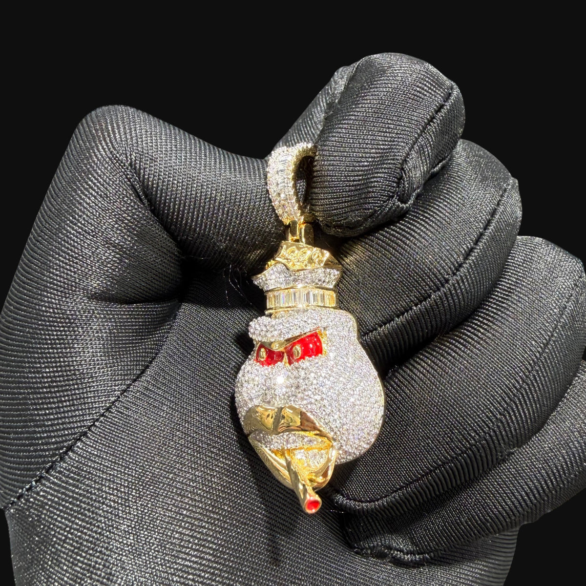 14k Gold Plated Iced Out Angry Duck Pendant Gold Two Tone