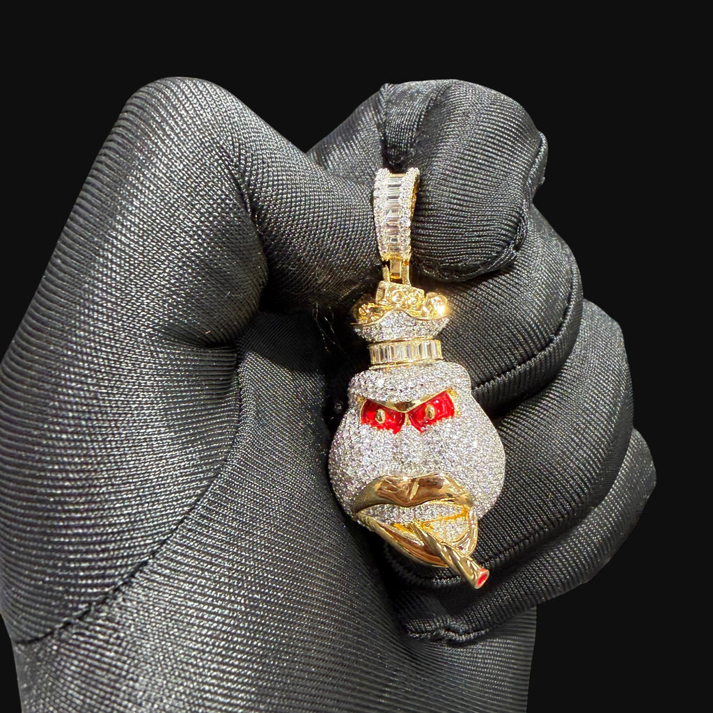 14k Gold Plated Iced Out Angry Duck Pendant Gold Two Tone