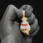 14k Gold Plated Iced Out Angry Duck Pendant Gold Two Tone