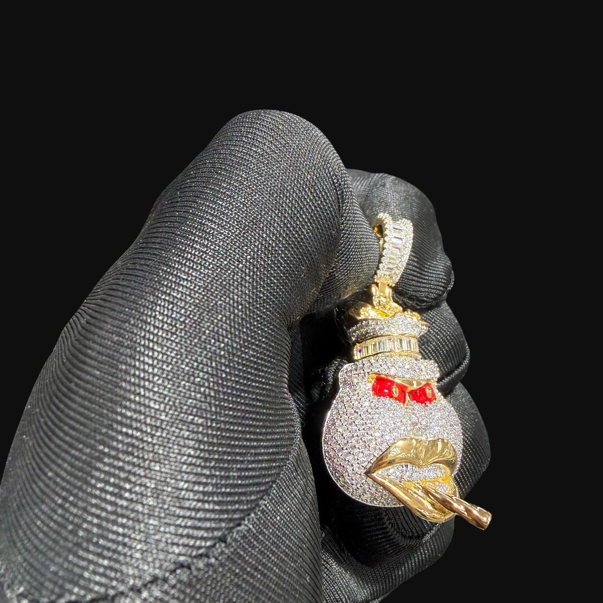 14k Gold Plated Iced Out Angry Duck Pendant Gold Two Tone