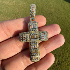 Baguette Cross Iced Out Gold Tone Pendant