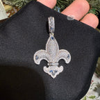Fleur De Lis 14K White Gold Plated Iced Out Pendant