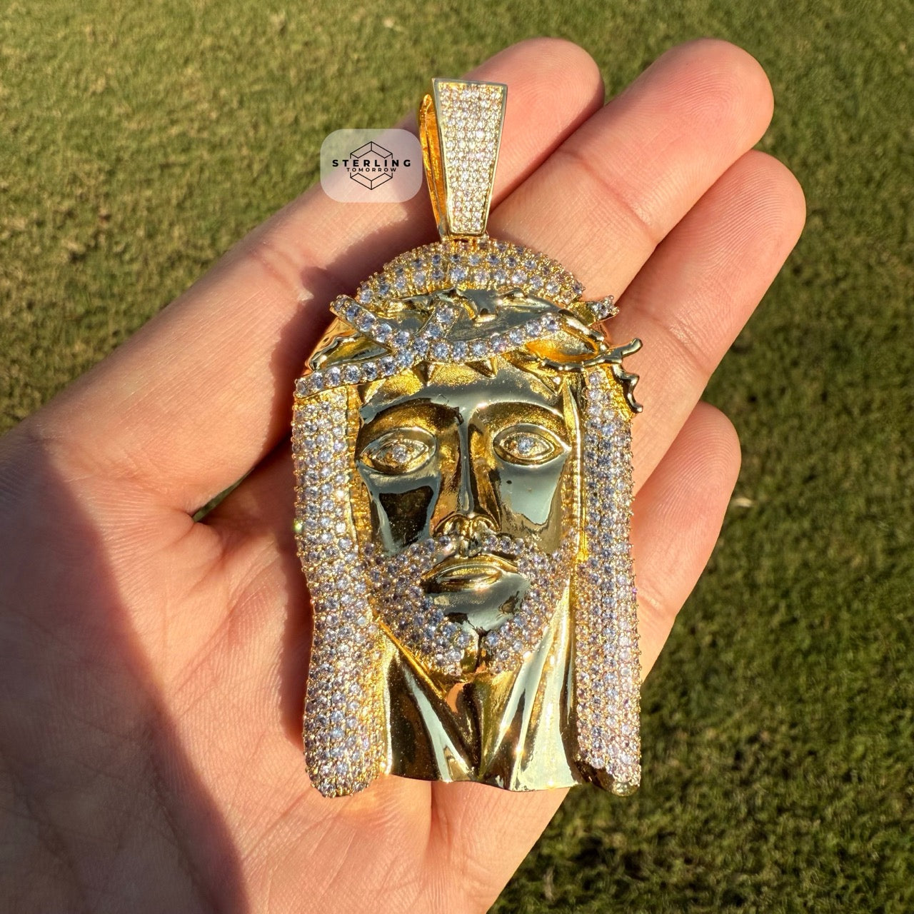 Jesus Iced Out Gold Tone Pendant