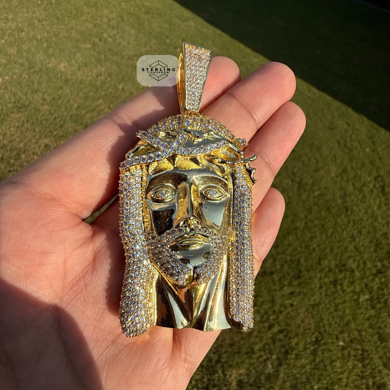Jesus Iced Out Gold Tone Pendant