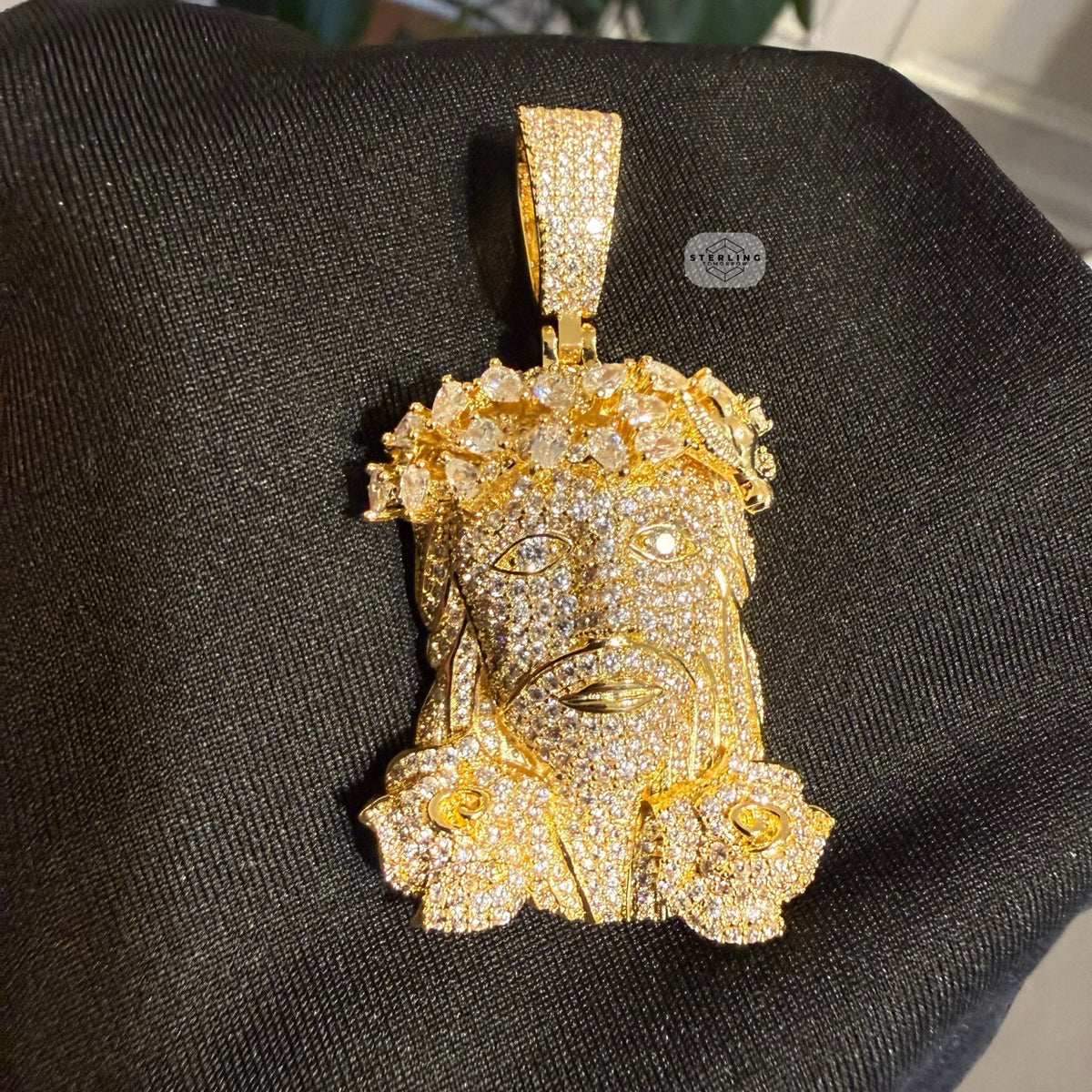 14K Gold Plated Iced Jesus Flower Pendant