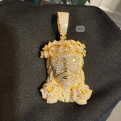 14K Gold Plated Iced Jesus Flower Pendant