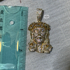 14K Gold Plated Iced Jesus Flower Pendant