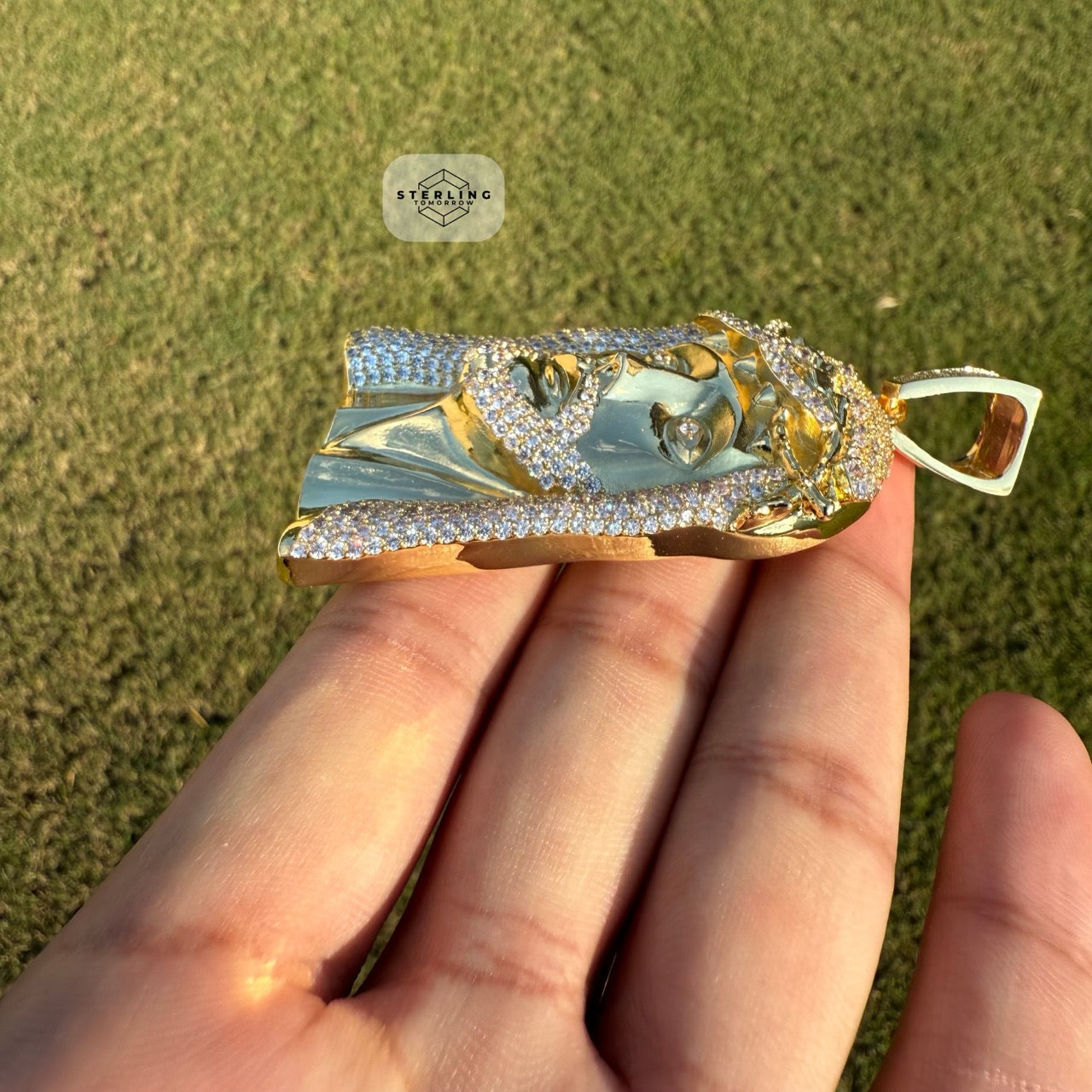 Jesus Iced Out Gold Tone Pendant