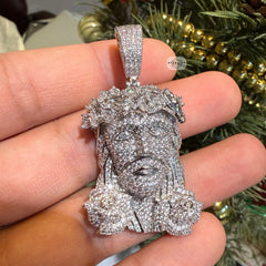 14K White Gold Plated Iced Jesus Flower Pendant