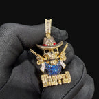 14k Gold Plated Iced Out Skull Cowboy Pendant