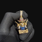 14k Gold Plated Iced Out Skull Cowboy Pendant
