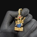 14k Gold Plated Iced Out Skull Cowboy Pendant