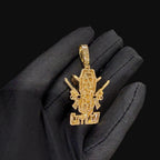 14k Gold Plated Iced Out Skull Cowboy Pendant