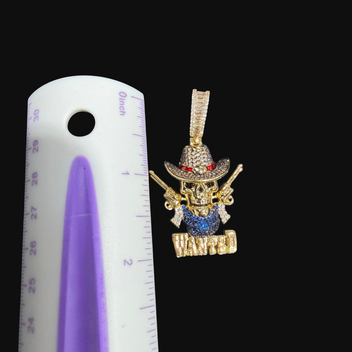 14k Gold Plated Iced Out Skull Cowboy Pendant