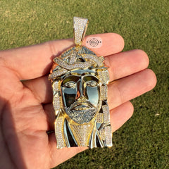 Large Jesus Face Iced Out Gold Tone Pendant