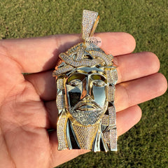 Large Jesus Face Iced Out Gold Tone Pendant