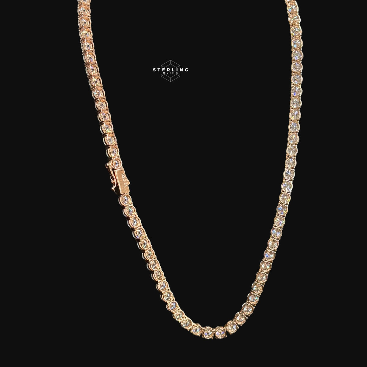 Moissanite 6mm Rose Gold Tennis Chain 925 Sterling Silver