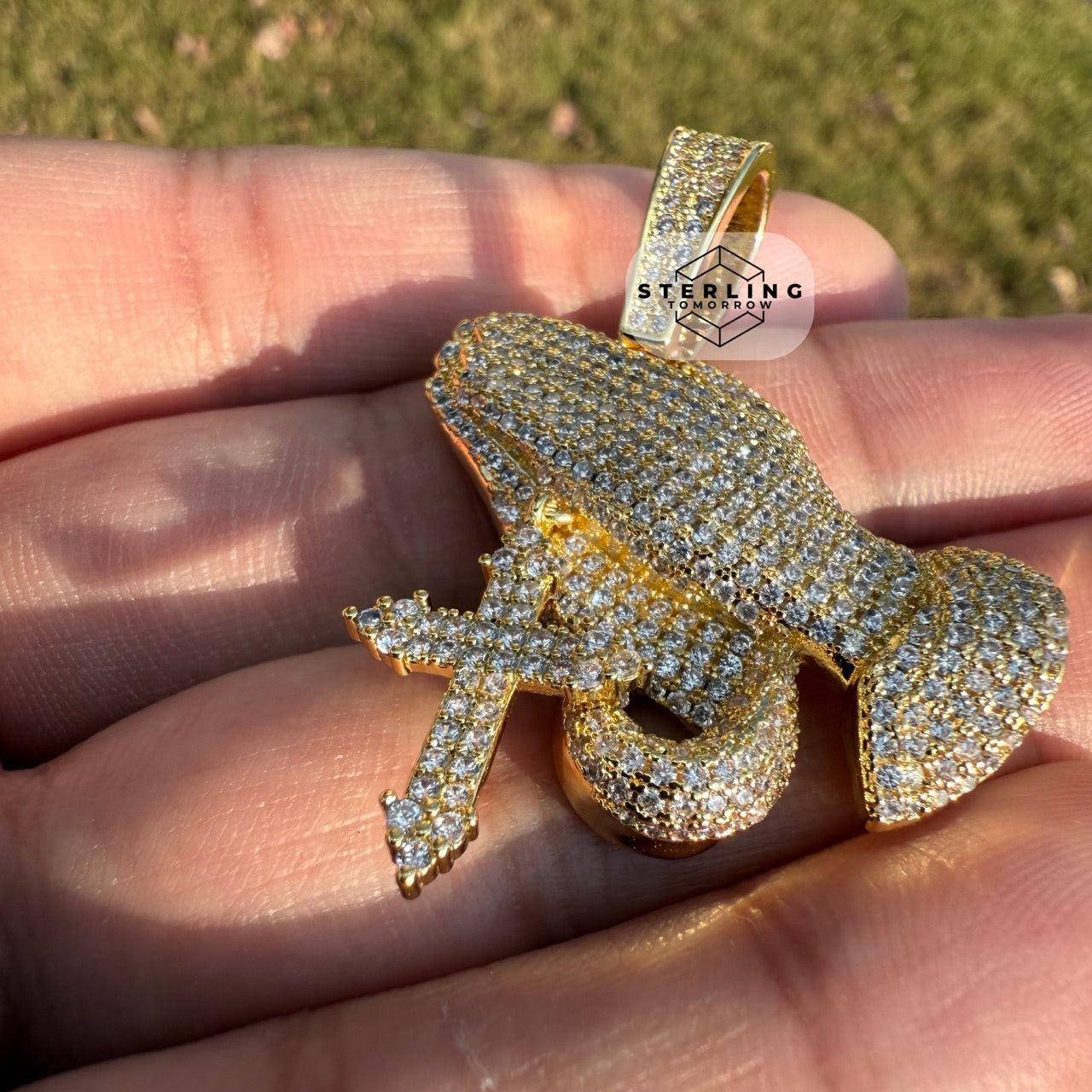 Praying Hands with Cross Iced Out Gold Tone Pendant