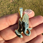 Praying Hands with Cross Iced Out Gold Tone Pendant