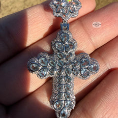 Pear Cut Cross Pendant 14k White Gold Plated