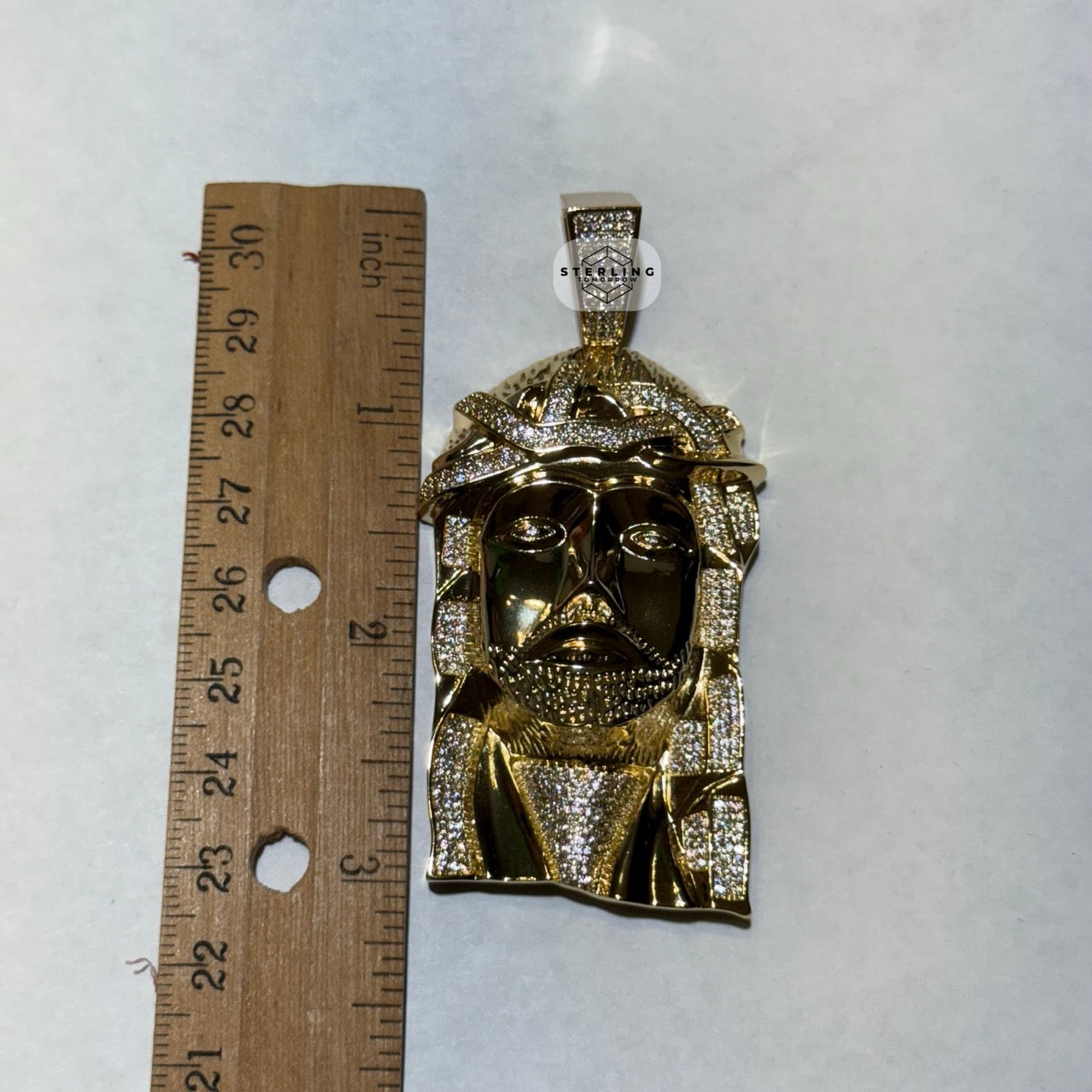 Large Jesus Face Iced Out Gold Tone Pendant