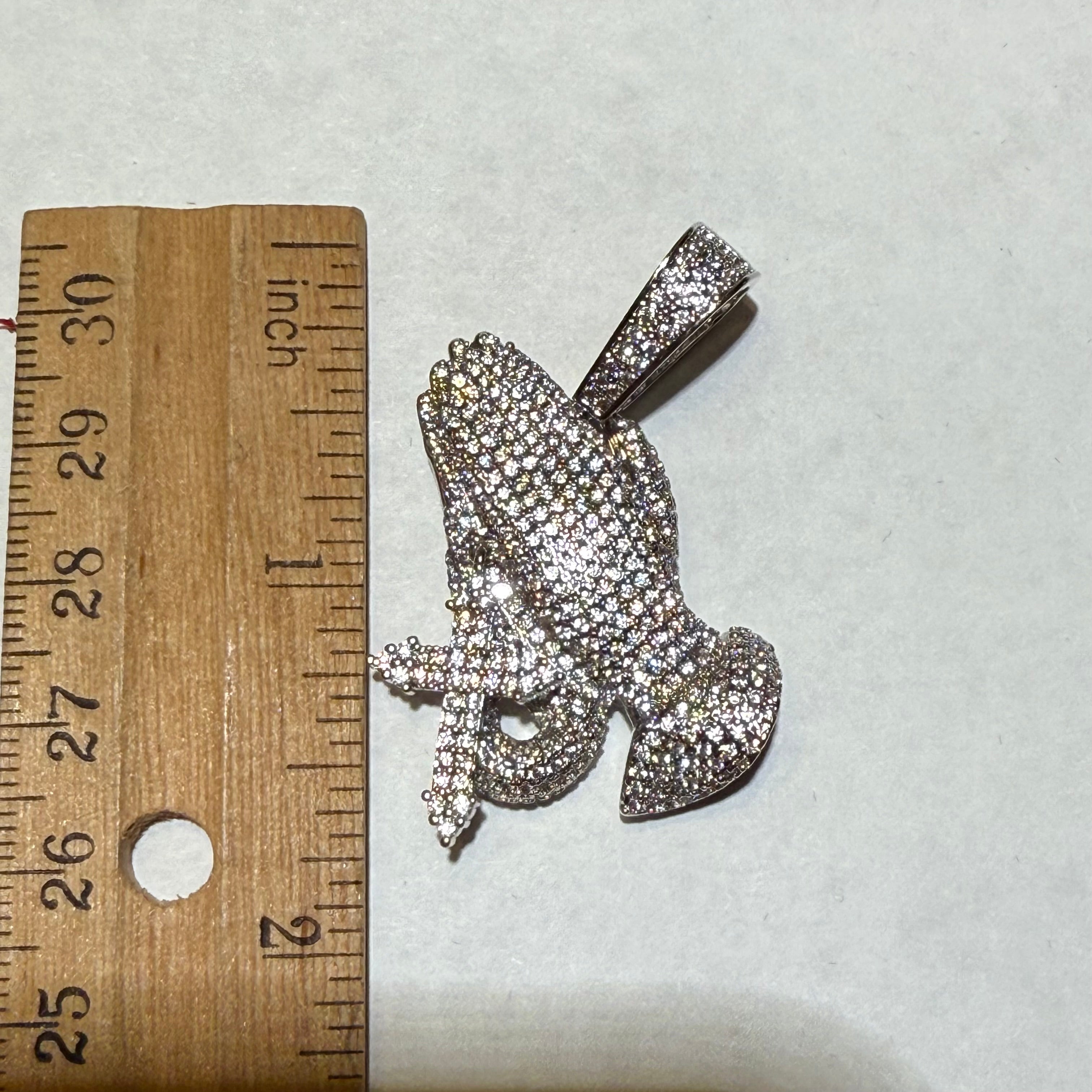 Praying Hands with Cross Iced Out Silver Tone Pendant