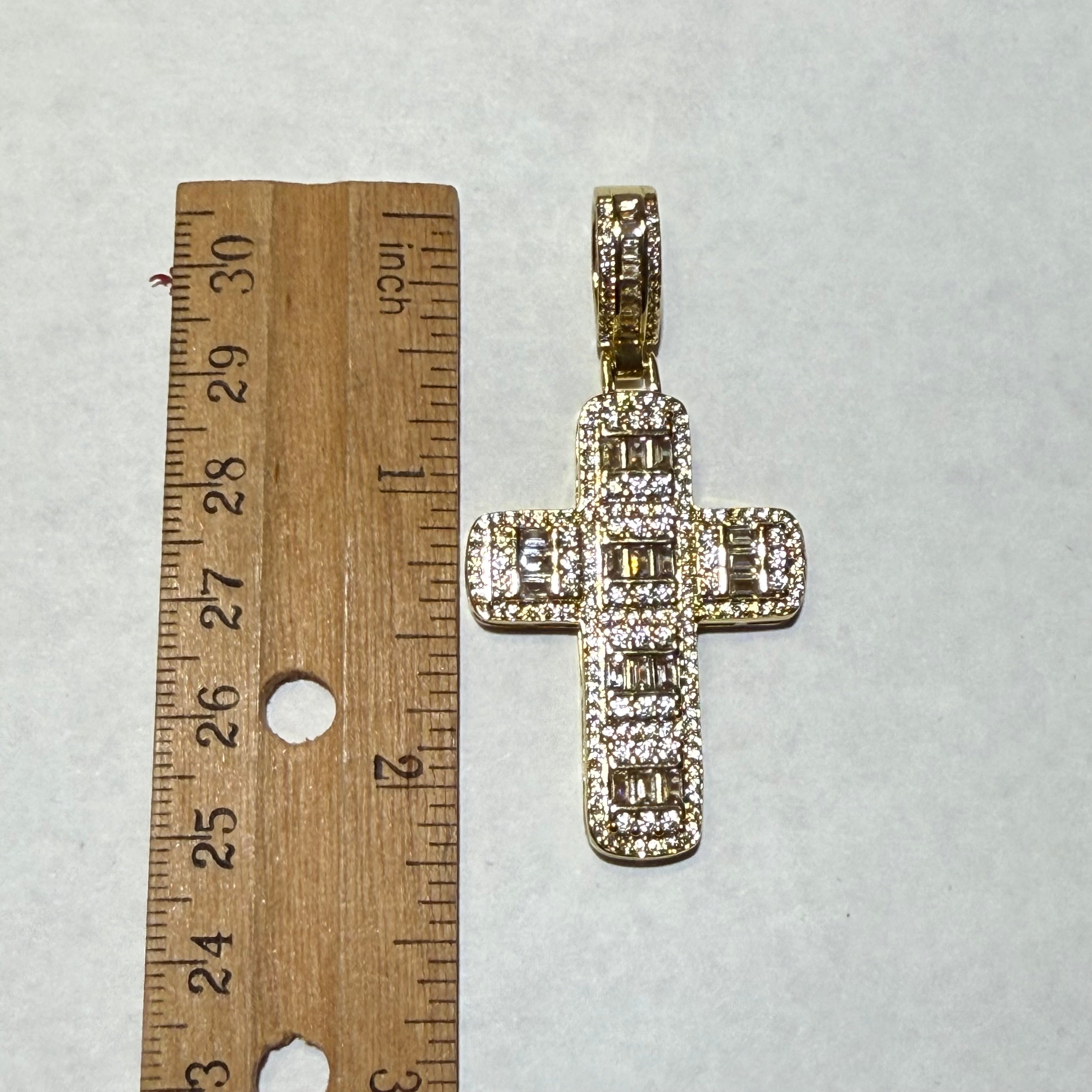 Baguette Cross Iced Out Gold Tone Pendant