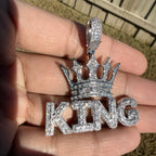 King Iced Pendant - 14k White Gold Plated