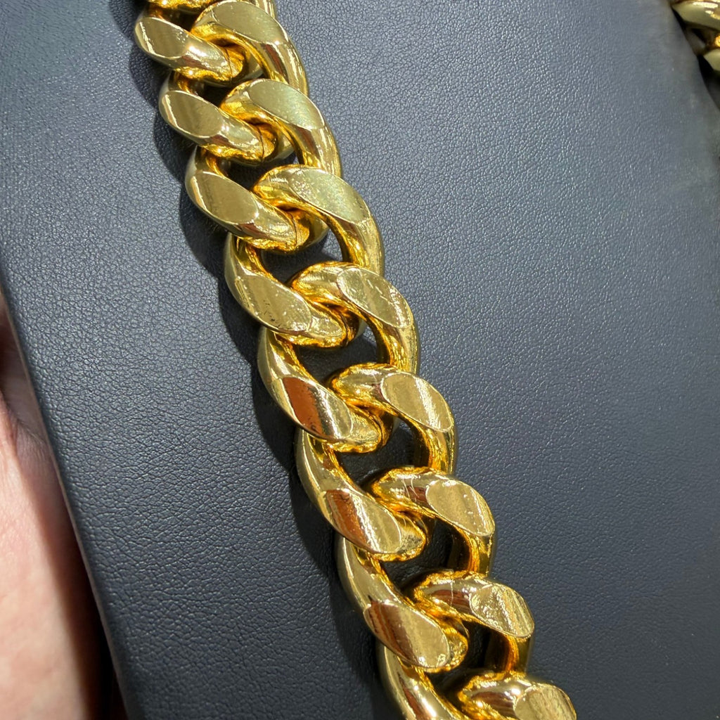 22mm 24 Inch Gold Miami Cuban Chain, Triple Layer 18K Gold PVD Stainless Steel Necklace, Chunky Hip Hop Unisex Jewelry