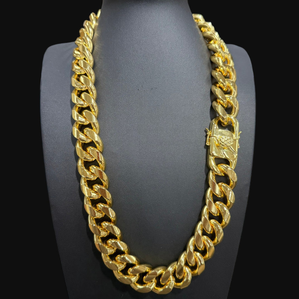 22mm 24 Inch Gold Miami Cuban Chain, Triple Layer 18K Gold PVD Stainless Steel Necklace, Chunky Hip Hop Unisex Jewelry