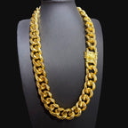 22mm 24 Inch Gold Miami Cuban Chain, Triple Layer 18K Gold PVD Stainless Steel Necklace, Chunky Hip Hop Unisex Jewelry