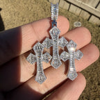 Triple Cross Baguette 14k White Plated Iced CZ Pendant