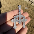 Triple Cross Baguette 14k White Plated Iced CZ Pendant