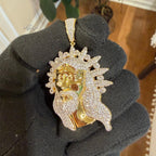 Iced Jesus Pendant Crown of Thorns CZ Diamond Hip Hop Chain Gold Plated Religious Bling Necklace Streetwear Jewelry Rope Chain