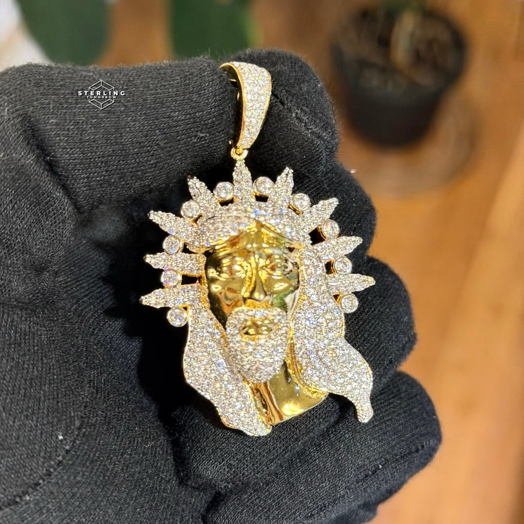 Iced Jesus Pendant Crown of Thorns CZ Diamond Hip Hop Chain Gold Plated Religious Bling Necklace Streetwear Jewelry Rope Chain
