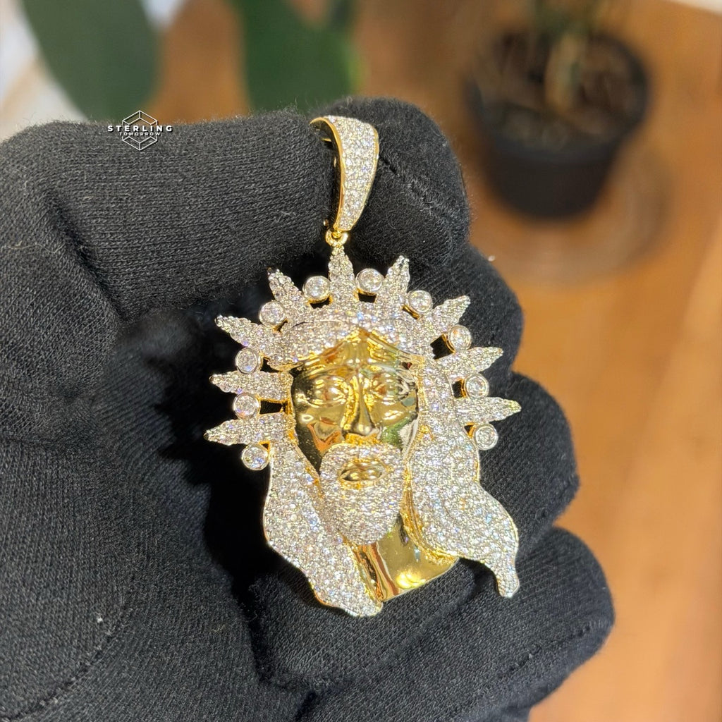 Iced Jesus Pendant Crown of Thorns CZ Diamond Hip Hop Chain Gold Plated Religious Bling Necklace Streetwear Jewelry Rope Chain