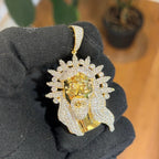 Iced Jesus Pendant Crown of Thorns CZ Diamond Hip Hop Chain Gold Plated Religious Bling Necklace Streetwear Jewelry Rope Chain