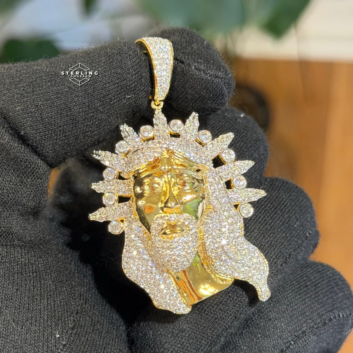 Iced Jesus Pendant Crown of Thorns CZ Diamond Hip Hop Chain Gold Plated Religious Bling Necklace Streetwear Jewelry Rope Chain