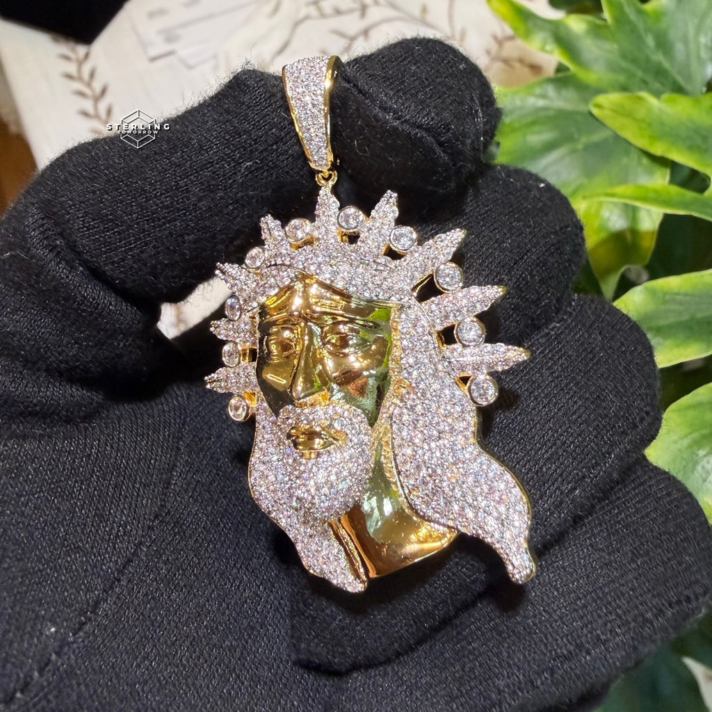 Iced Jesus Pendant Crown of Thorns CZ Diamond Hip Hop Chain Gold Plated Religious Bling Necklace Streetwear Jewelry Rope Chain