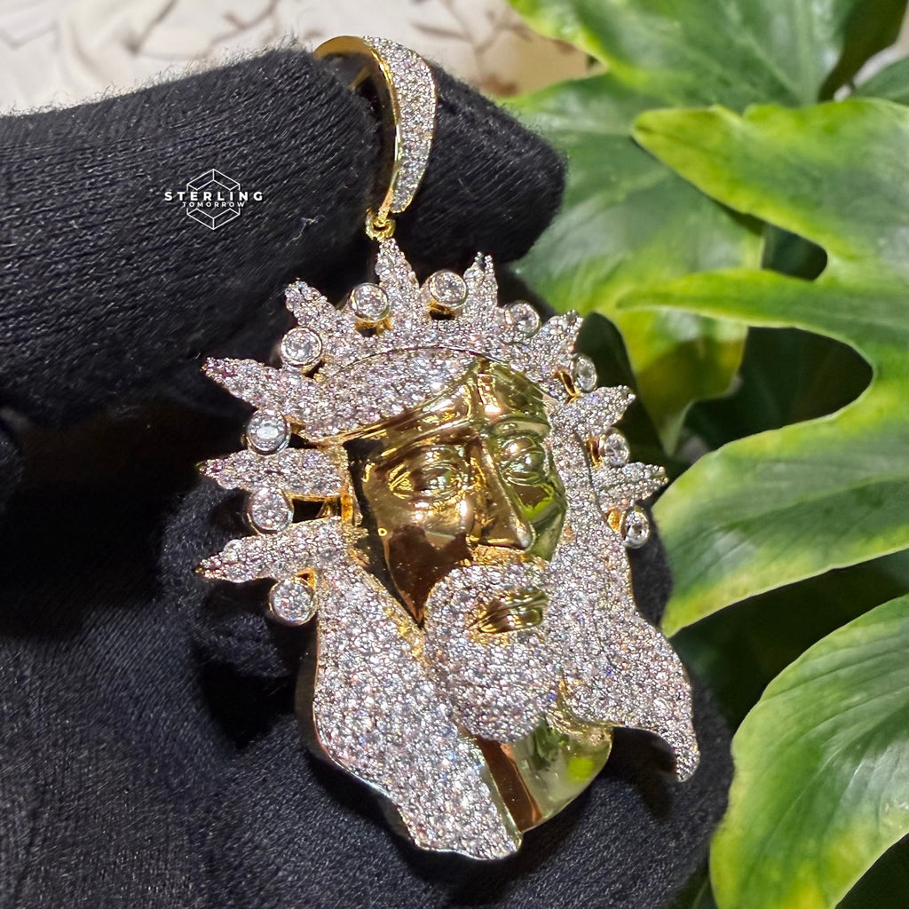 Iced Jesus Pendant Crown of Thorns CZ Diamond Hip Hop Chain Gold Plated Religious Bling Necklace Streetwear Jewelry Rope Chain