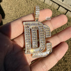 14K Gold Plated Iced Out DC Pendant | Baguette CZ Hip Hop Letter Necklace | Large Initial Charm with Free Rope Chain Dream Chaser Streetwear