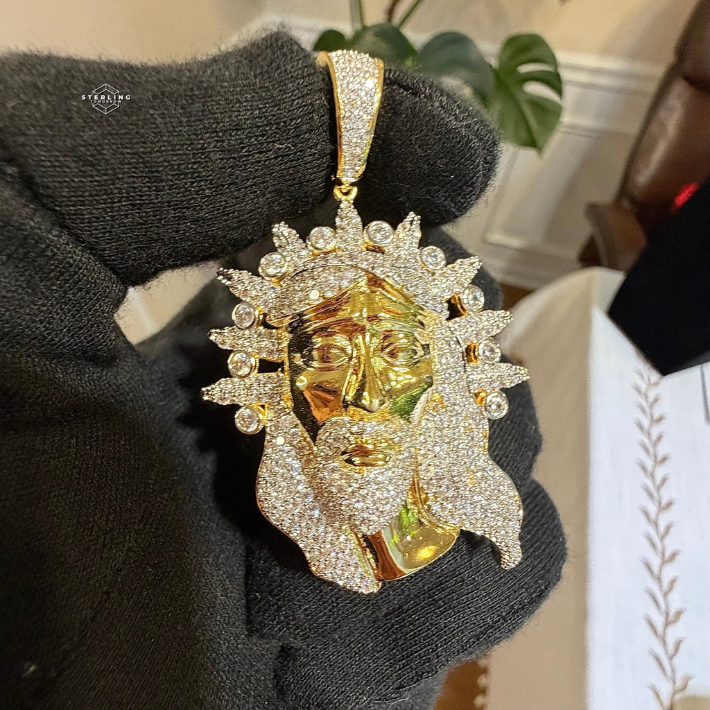 Iced Jesus Pendant Crown of Thorns CZ Diamond Hip Hop Chain Gold Plated Religious Bling Necklace Streetwear Jewelry Rope Chain