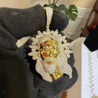 Iced Jesus Pendant Crown of Thorns CZ Diamond Hip Hop Chain Gold Plated Religious Bling Necklace Streetwear Jewelry Rope Chain