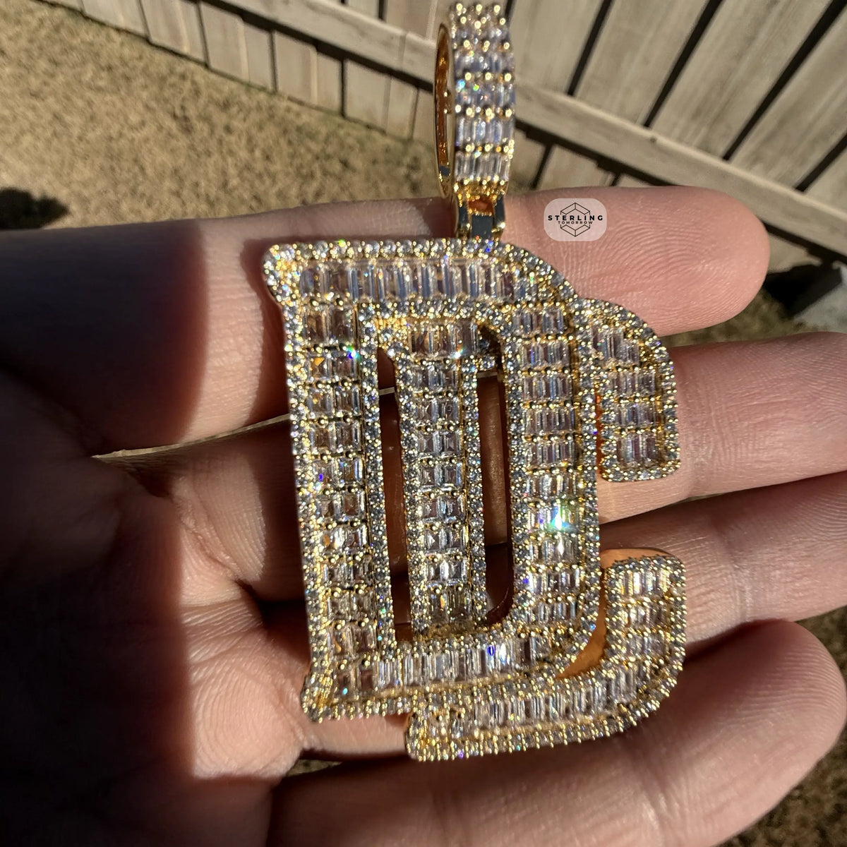 14K Gold Plated Iced Out DC Pendant | Baguette CZ Hip Hop Letter Necklace | Large Initial Charm with Free Rope Chain Dream Chaser Streetwear