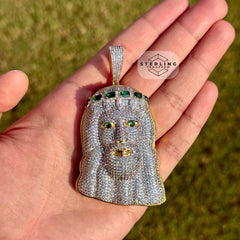 Jesus Large Green Gemstone Iced Out Pendant