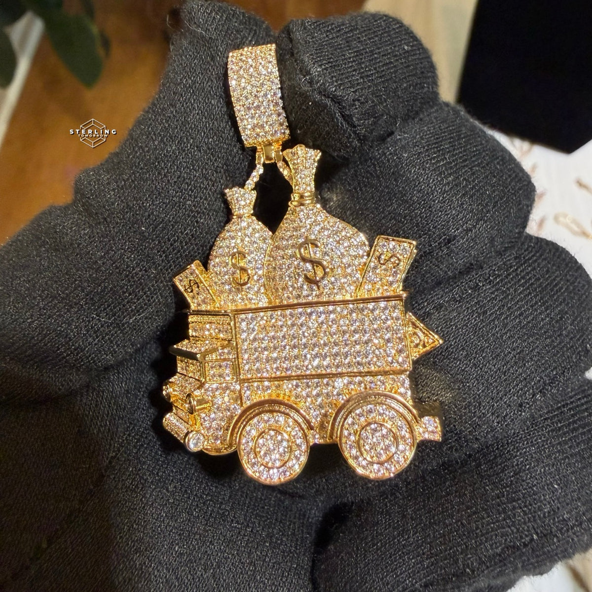 Money Truck Pendant Iced Out CZ Diamond Hip Hop Chain Gold Plated Cash Bags Bling Necklace Streetwear Jewelry Rope Chain