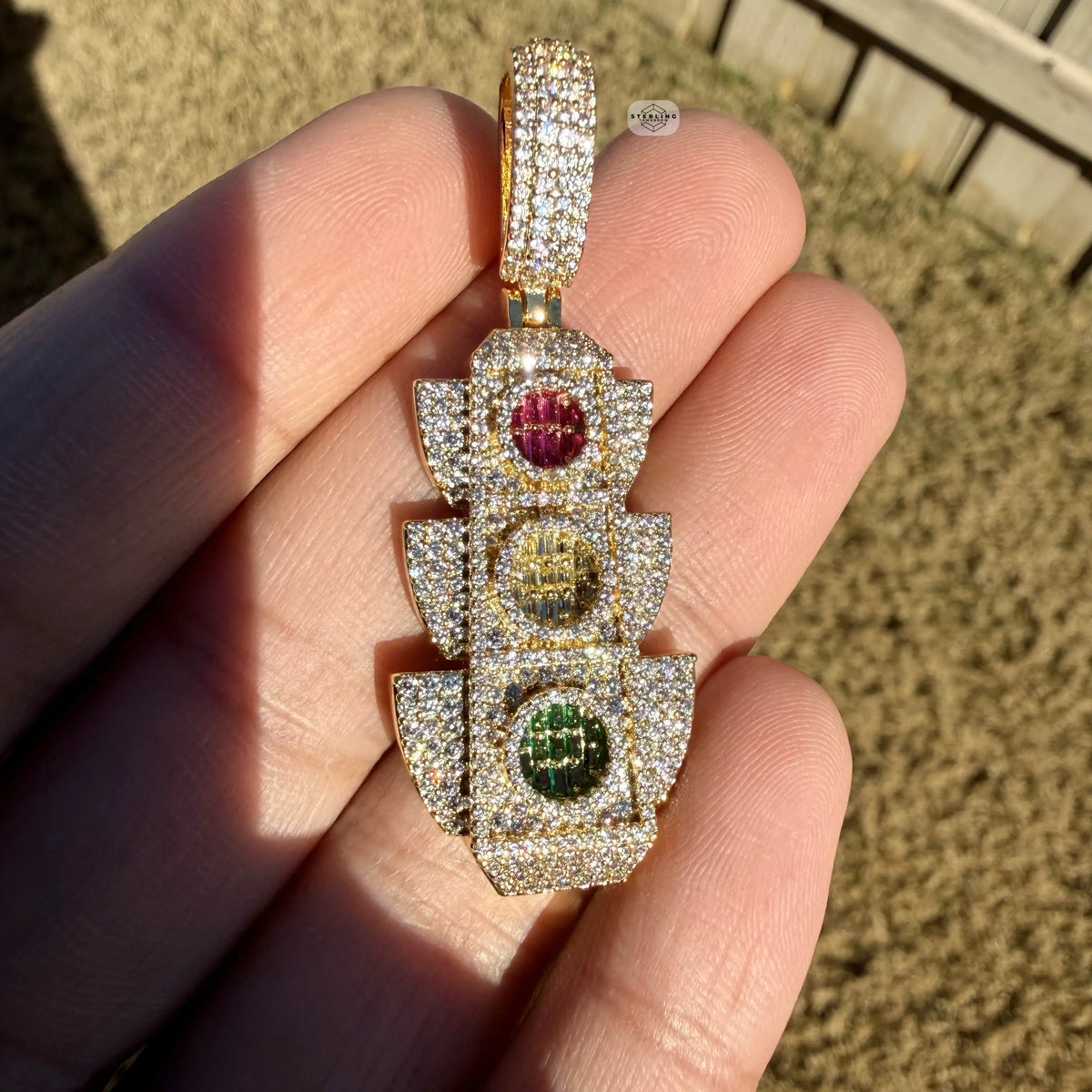 Traffic Light 14K Gold Plated Iced Pendant