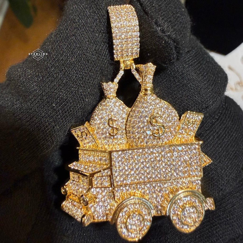 Money Truck Pendant Iced Out CZ Diamond Hip Hop Chain Gold Plated Cash Bags Bling Necklace Streetwear Jewelry Rope Chain
