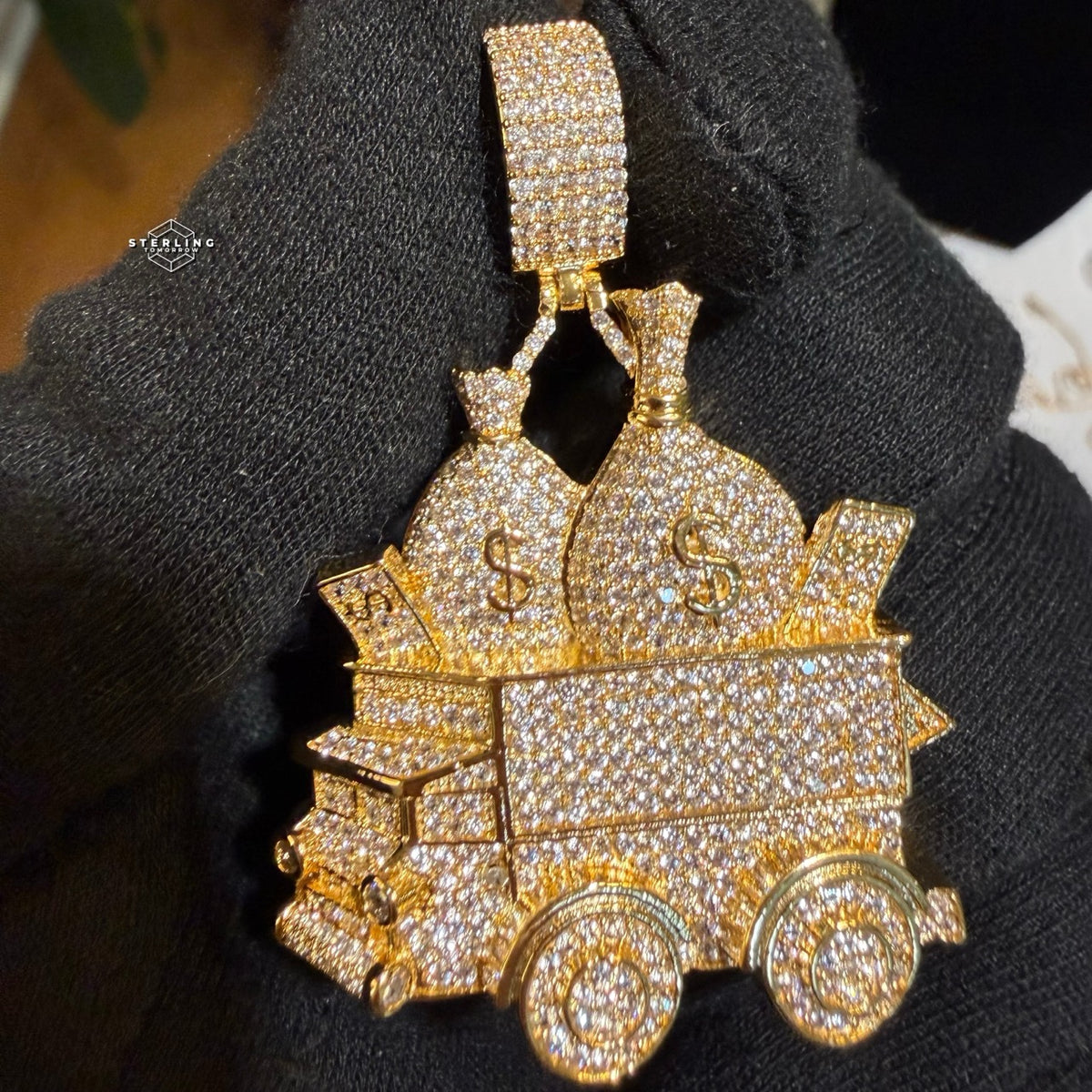 Money Truck Pendant Iced Out CZ Diamond Hip Hop Chain Gold Plated Cash Bags Bling Necklace Streetwear Jewelry Rope Chain